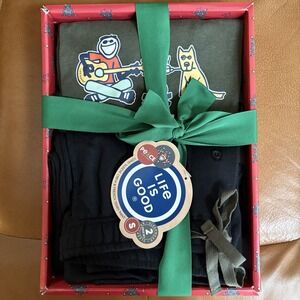 Life is Good Men's PJ Set "Unplug" Size S NIB Pockets Lg Sleeve Crew Terry Pant